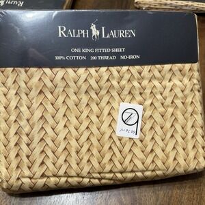 Vintage 90s Ralph Lauren Herringbone Basket Weave King Fitted Sheet NEW